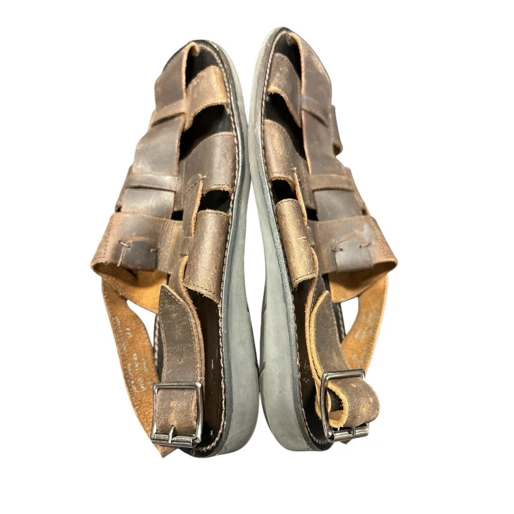 Kenneth Cole Reaction Sandals Mens Brown Leather Fisherman Buckle Close Toe Sz 9